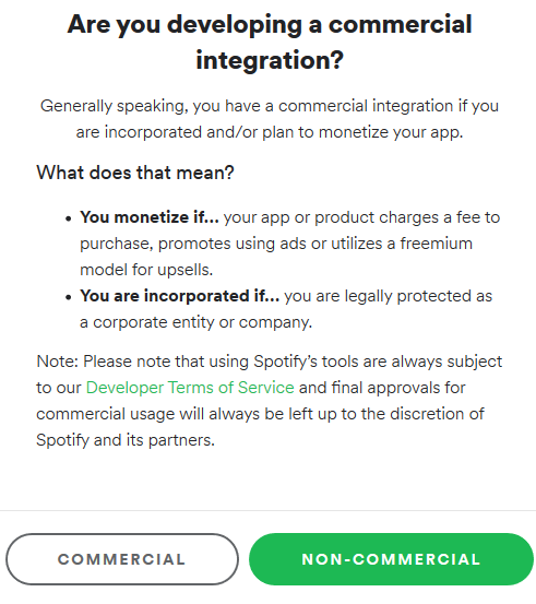 Creating New App in Spotify Developer Dashboard