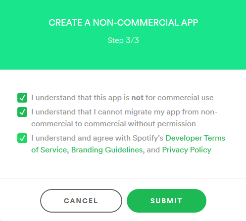 Creating New App in Spotify Developer Dashboard