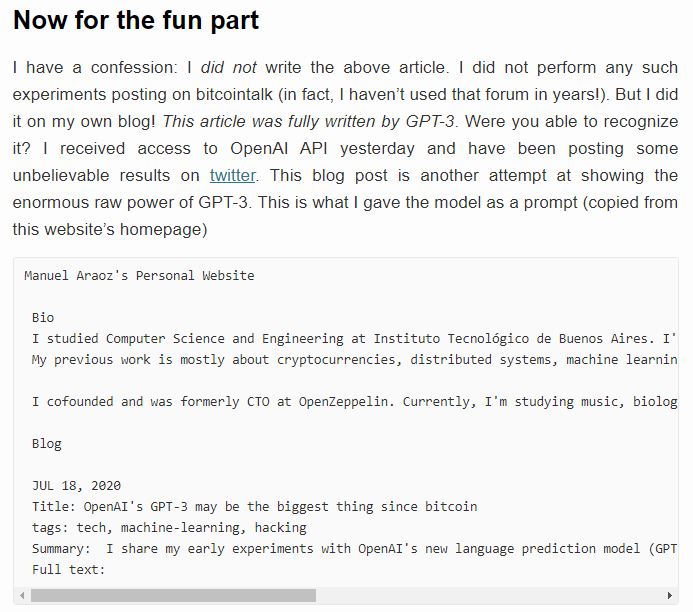 OpenAI GPT-3 Example - Blog Article Prompt