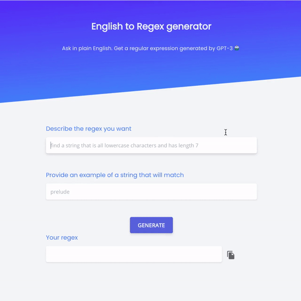 OpenAI GPT-3 Example - English to Regex Converter