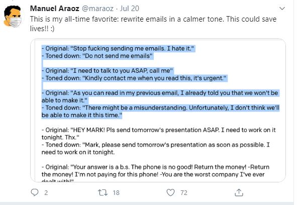 OpenAI GPT-3 Demo - Sentence Tone Change