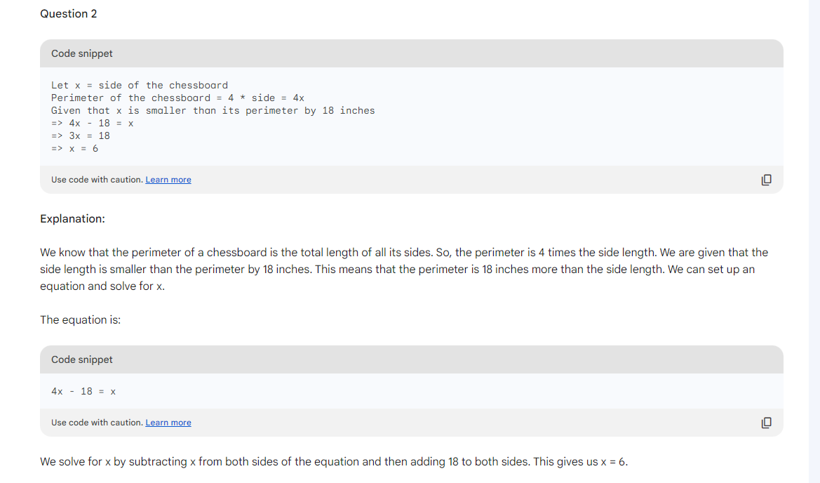 Google Bard Example - Algebra - 2