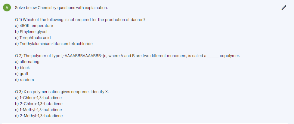 Google Bard Example -Chemistry - 1