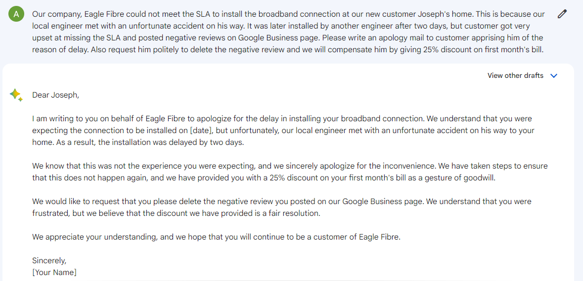 Google Bard Demo - Email Draft
