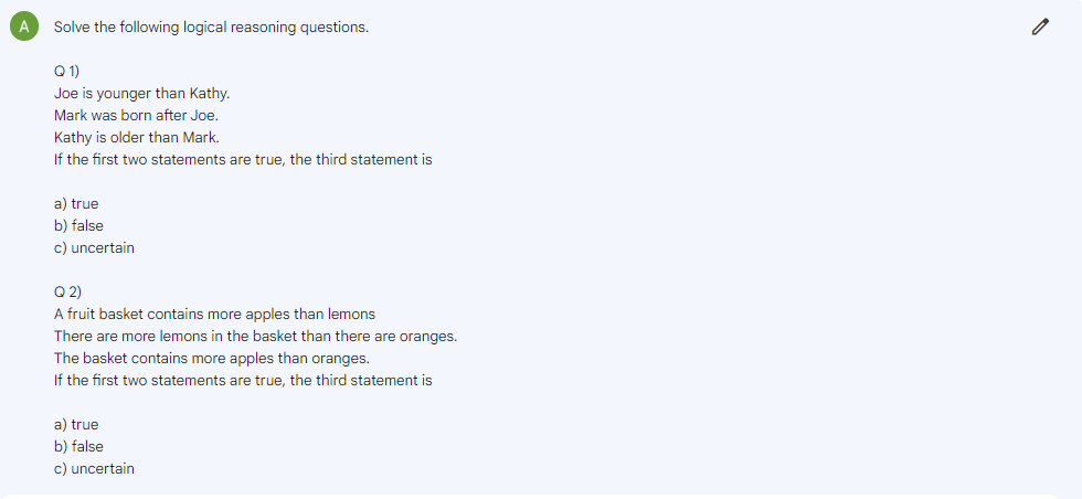 Google Bard Demo - Logical Reasoning - 1