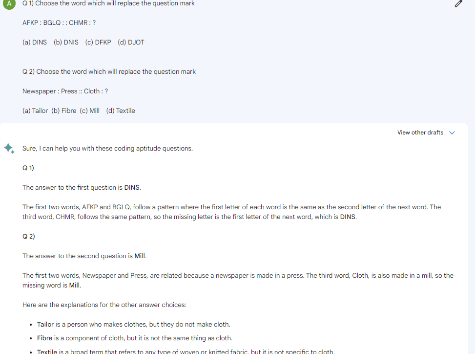 Google Bard Example Verbal Reasoning